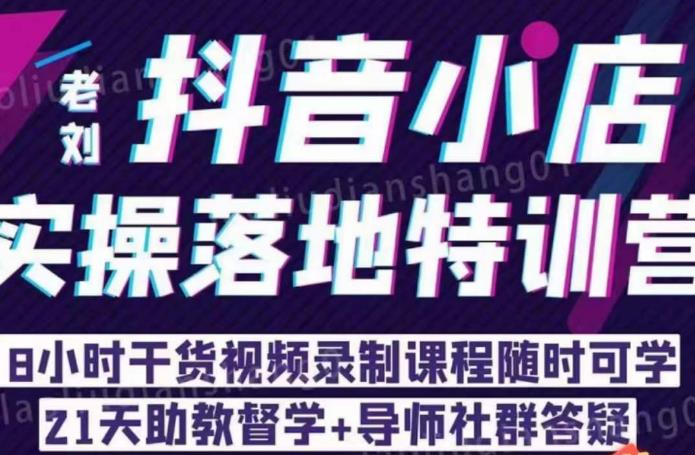 老刘·抖店商品卡流量，​抖音小店实操落地特训营，8小时干货视频录制课程随时可学-145wc_cn